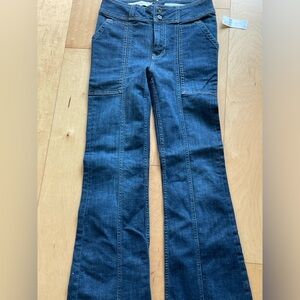 Pilcro and the Letterpress dark wash low rise jeans from Anthopology. Size 27